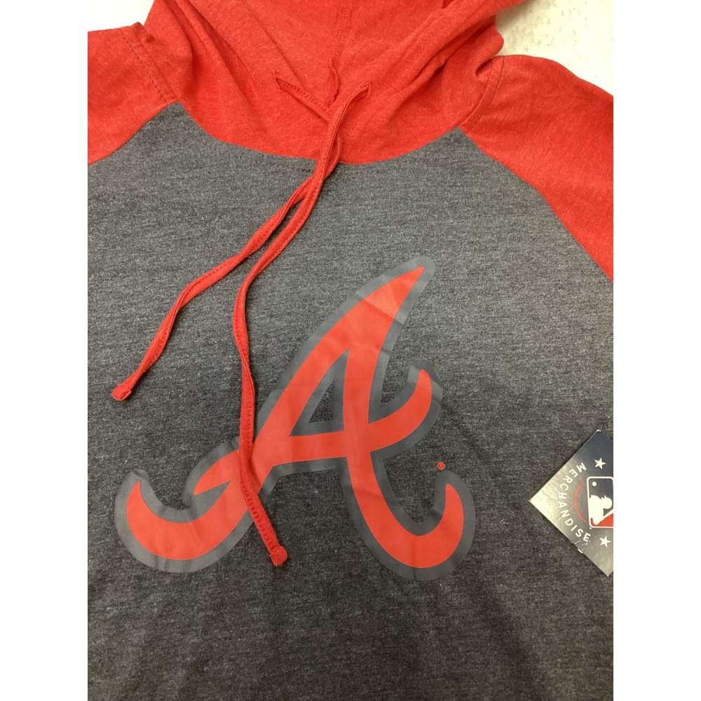 MLB Atlanta Braves Hoodie Campus Lifestyle Navy Red Raglan Large NWT 2063 - Picture 3 of 7